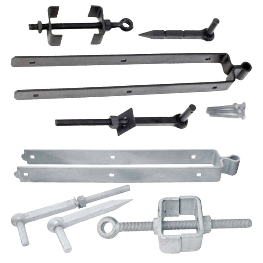 Adjustable Double Strap Field Gate Hinge Set 12" / 18" / 24" for 3in Gates - Black or Galvanised