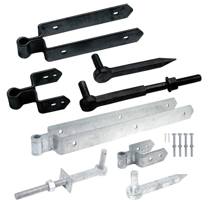 Double Strap Farm & Field Gate Hinge Set 12" / 18" / 24" for 3in Gates Black or Galvanised