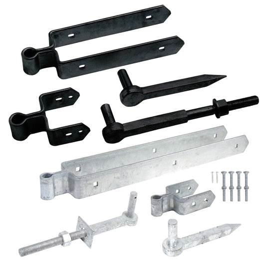 Double Strap Farm & Field Gate Hinge Set 12" / 18" / 24" for 3in Gates Black or Galvanised