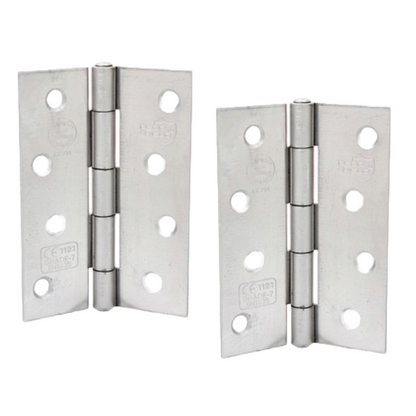 Perry Shield Grade CE7 Satin Chrome 4" Certifire Fire Door Butt Hinge with Spun Pin - FD60 (No Screws) - 100mm