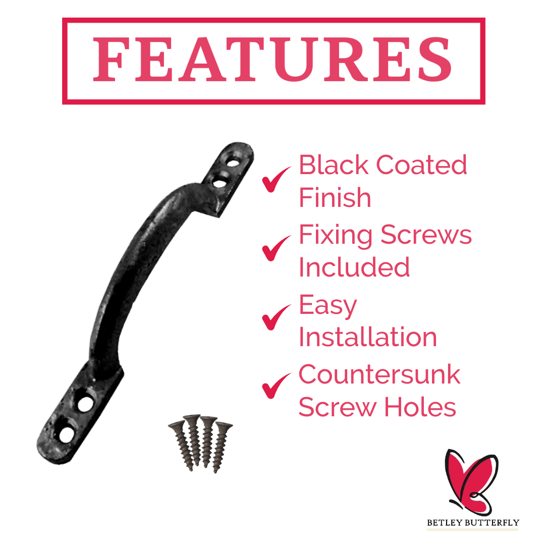 Cast Iron Hot Bed Door Handles 6" 7" Black Pull Handle Gates Doors Sheds with Fixings