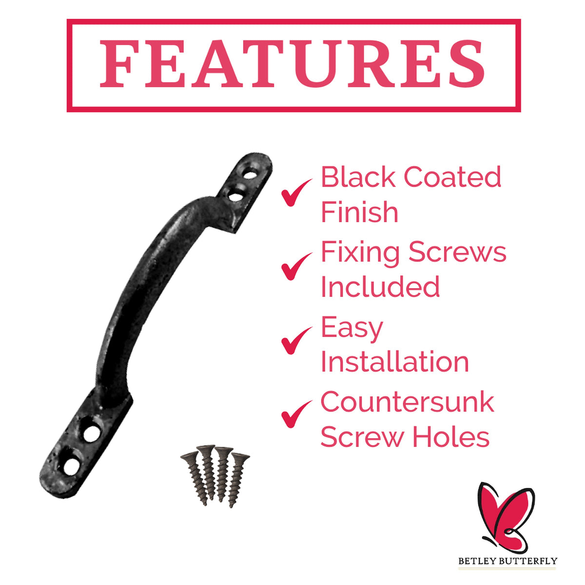 Marketplace JPG companion for Cast Iron Hot Bed Door Handles 6" 7" Black Pull Handle Gates Doors Sheds with Fixings