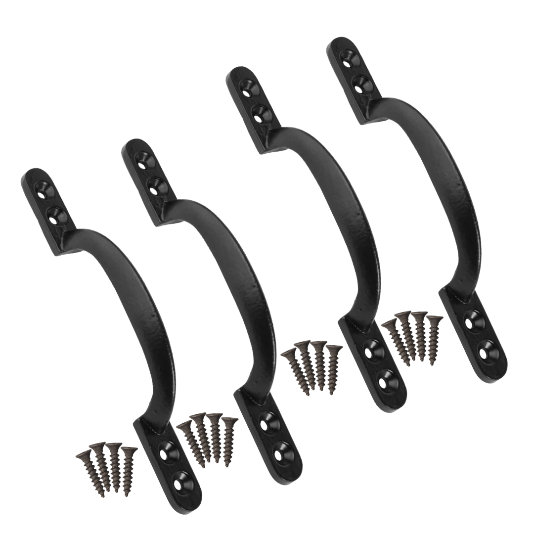 Cast Iron Hot Bed Door Handles 6" 7" Black Pull Handle Gates Doors Sheds with Fixings