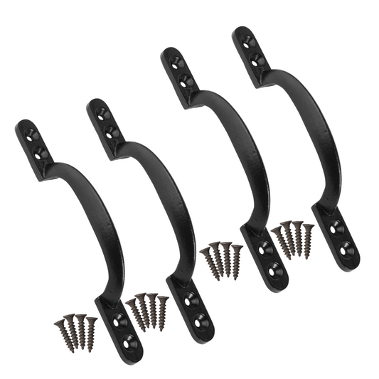 Cast Iron Hot Bed Door Handles 6" 7" Black Pull Handle Gates Doors Sheds with Fixings