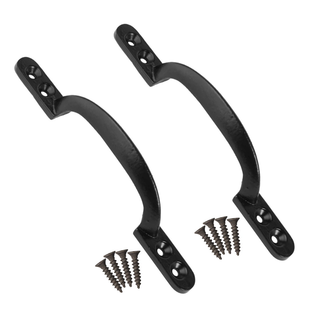 Cast Iron Hot Bed Door Handles 6" 7" Black Pull Handle Gates Doors Sheds with Fixings