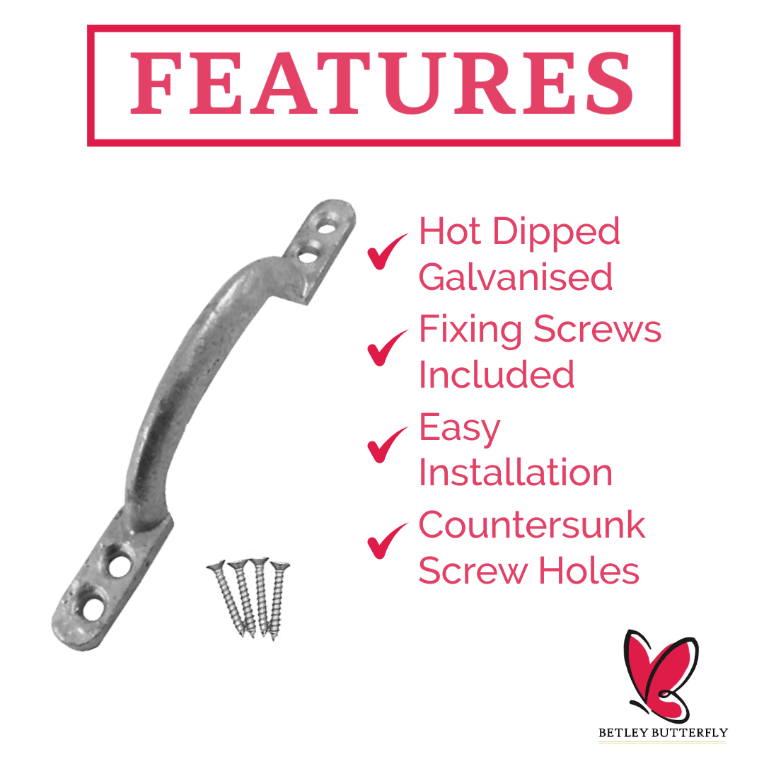 Cast Iron Hot Bed Door Handles 6" 7" Galvanised Pull Handle Gates Doors Sheds with Fixings