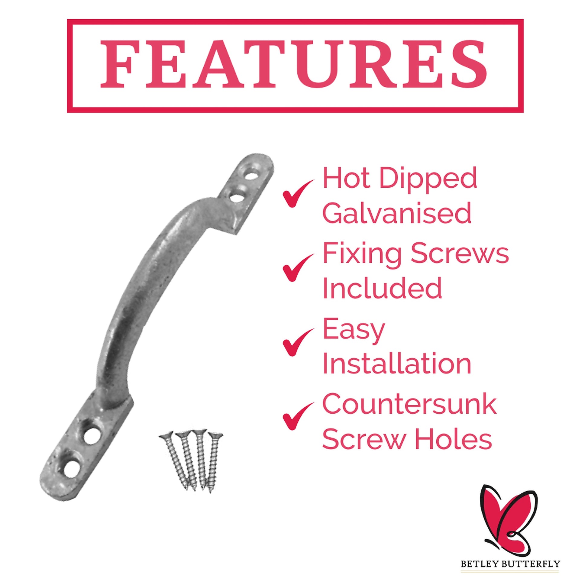 Marketplace JPG companion for Cast Iron Hot Bed Door Handles 6" 7" Galvanised Pull Handle Gates Doors Sheds with Fixings - 150mm