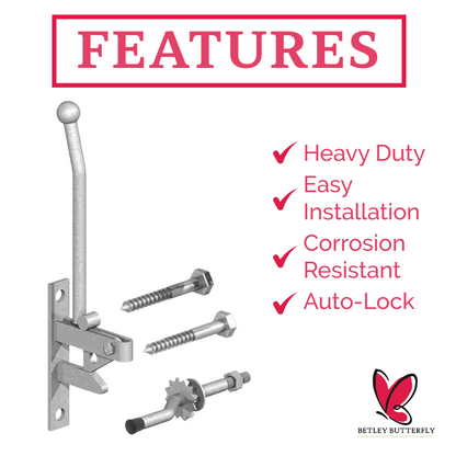 Hunting Type Self-Locking Auto Gate Catch Kit with Cranked Striker Galvanised