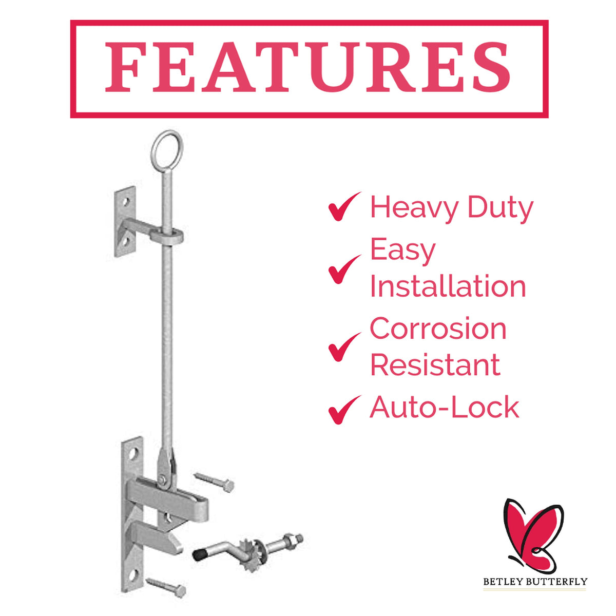 Marketplace JPG companion for Hunting Lift Gate Catch Self-Locking Auto Gate Latch Kit with Cranked Striker Galvanised