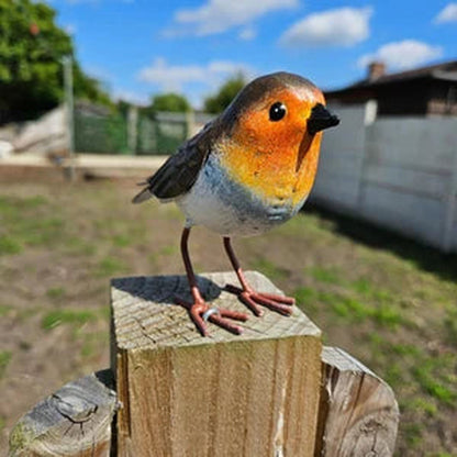 Robin Christmas Garden Ornament Hand Painted Metal Redbreast Bird Xmas Tree Statue Decoration Gift - 9cm x 5cm x 11cm