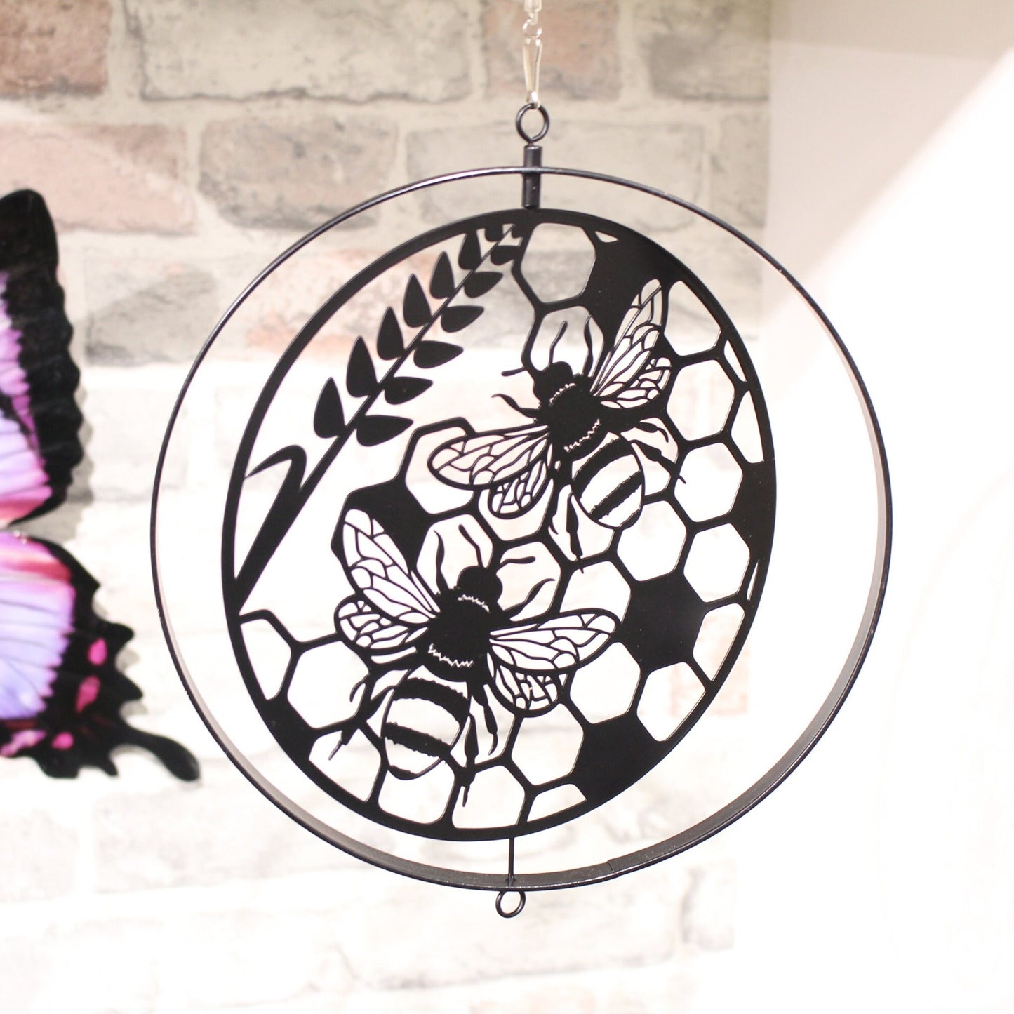 Honey Bee Silhouette Hanging Orbit Spinner - Black Bronze