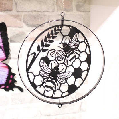 Honey Bee Silhouette Hanging Orbit Spinner - Black Bronze