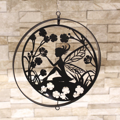 Fairy Silhouette Hanging Orbit Spinner - Black Bronze