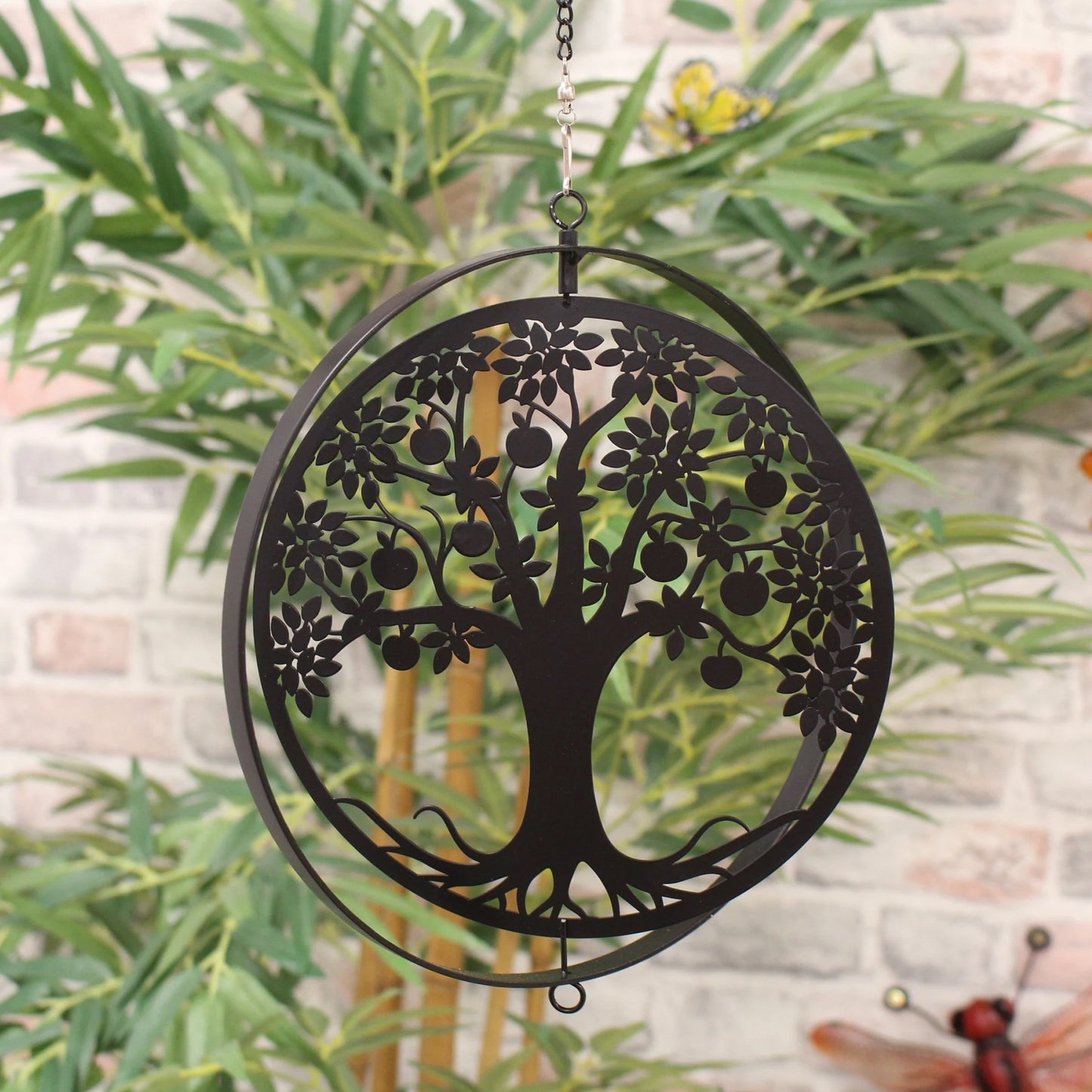 Metal Apple Tree Hanging Silhouette Orbit Spinner