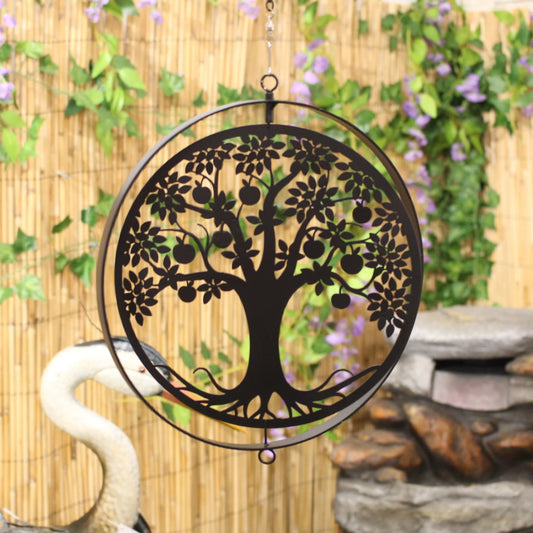 Metal Apple Tree Hanging Silhouette Orbit Spinner