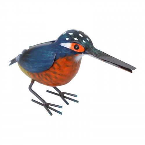 Sculpture d'oiseau martin-pêcheur en métal – Décoration de jardin peinte à la main