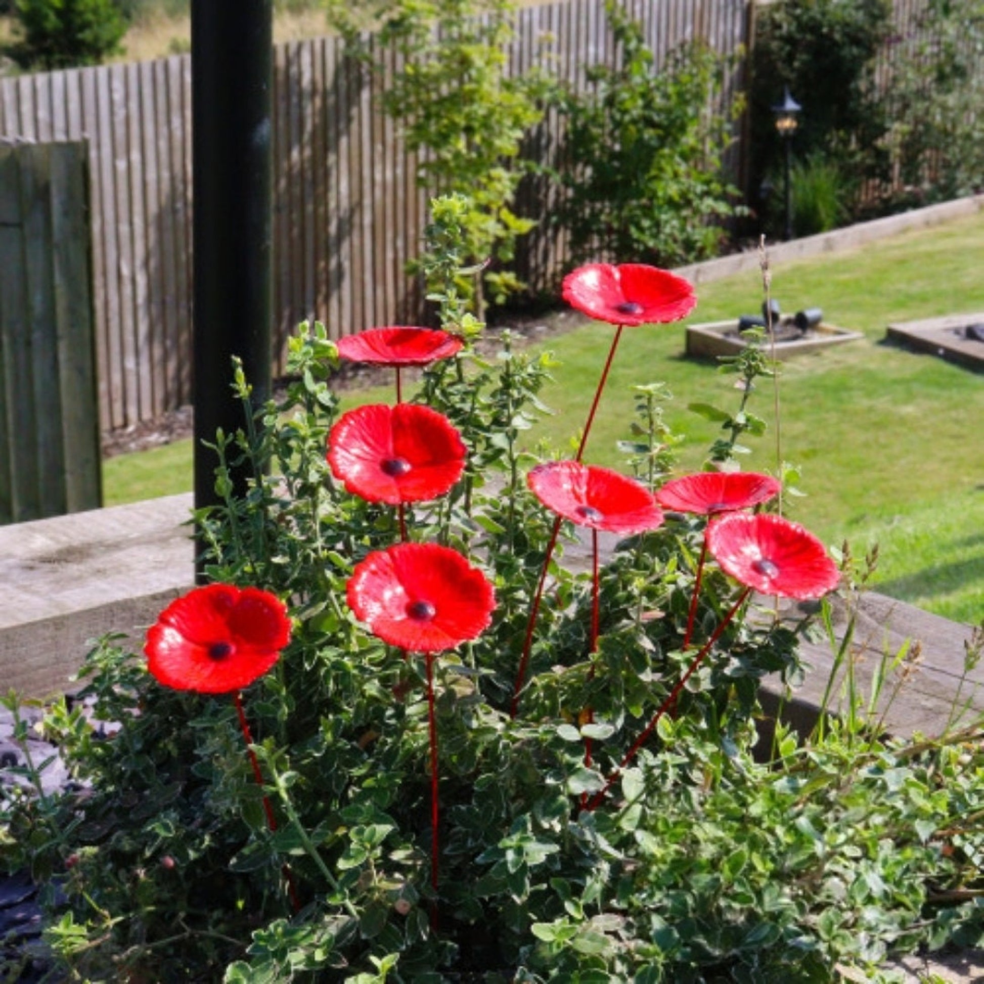 Metal Flower Garden Stakes Poppy Daisy Forget-Me-Not - 34cm