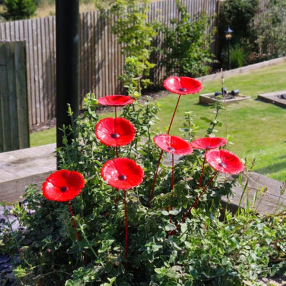 Metal Flower Garden Stakes Poppy Daisy Forget-Me-Not - 34cm