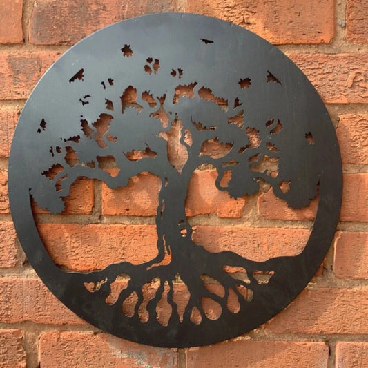 Décoration murale ronde en métal représentant l'arbre de vie (noir et bronze)