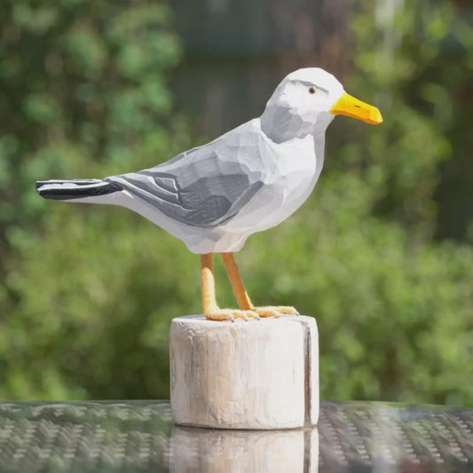Handcrafted Wooden Herring Gull Garden Ornament - 23cm