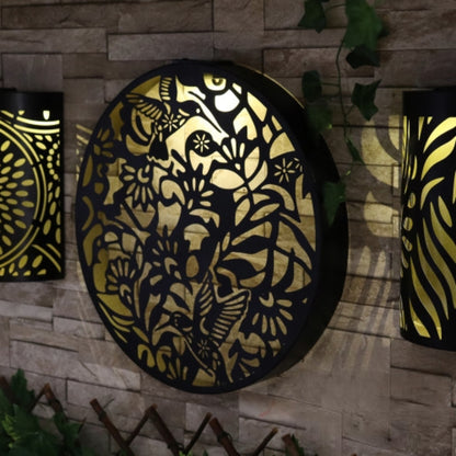 Tesco JPG version for Round Hummingbird Solar Wall Panel Metal LED Garden Decor - 40cm x 40cm x 5cm