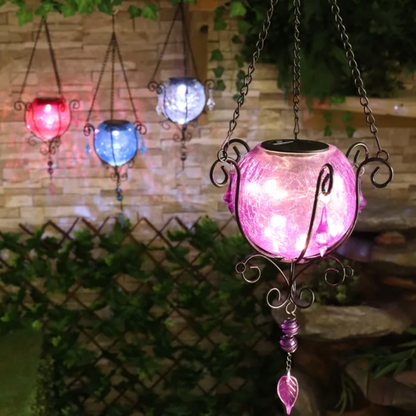Moroccan Glass Solar LED Light Up Lantern Hanging Garden Outdoor
