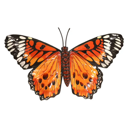 Large Butterfly Wall Art Yellow Orange - Metal Garden Fence Decoration 32 x 49cm