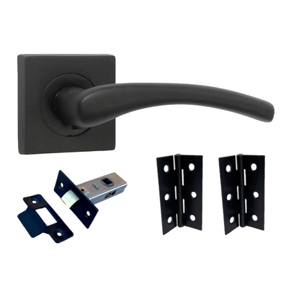 Zena Door Handle Matt Black Lever on Square Rose Internal Handles 64mm Latch & Hinges