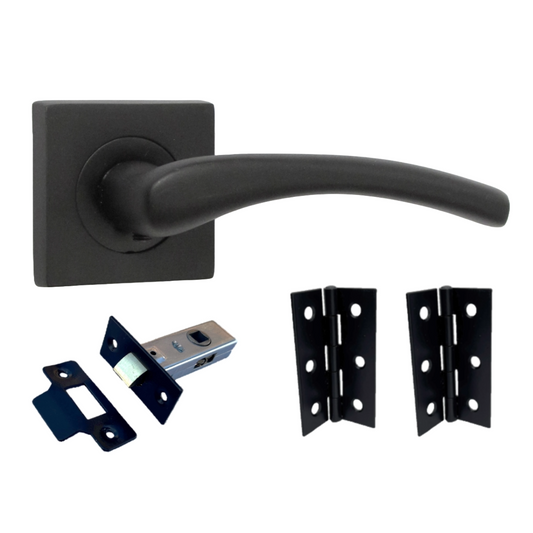 Zena Door Handle Matt Black Lever on Square Rose Internal Handles 64mm Latch & Hinges