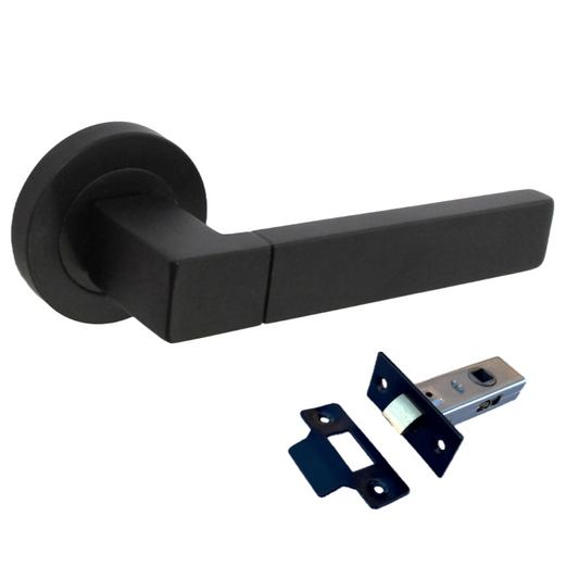 Cafri Line Door Handle Rectangular Matt Black Lever on Rose Internal Doors Handles + 64mm Latch