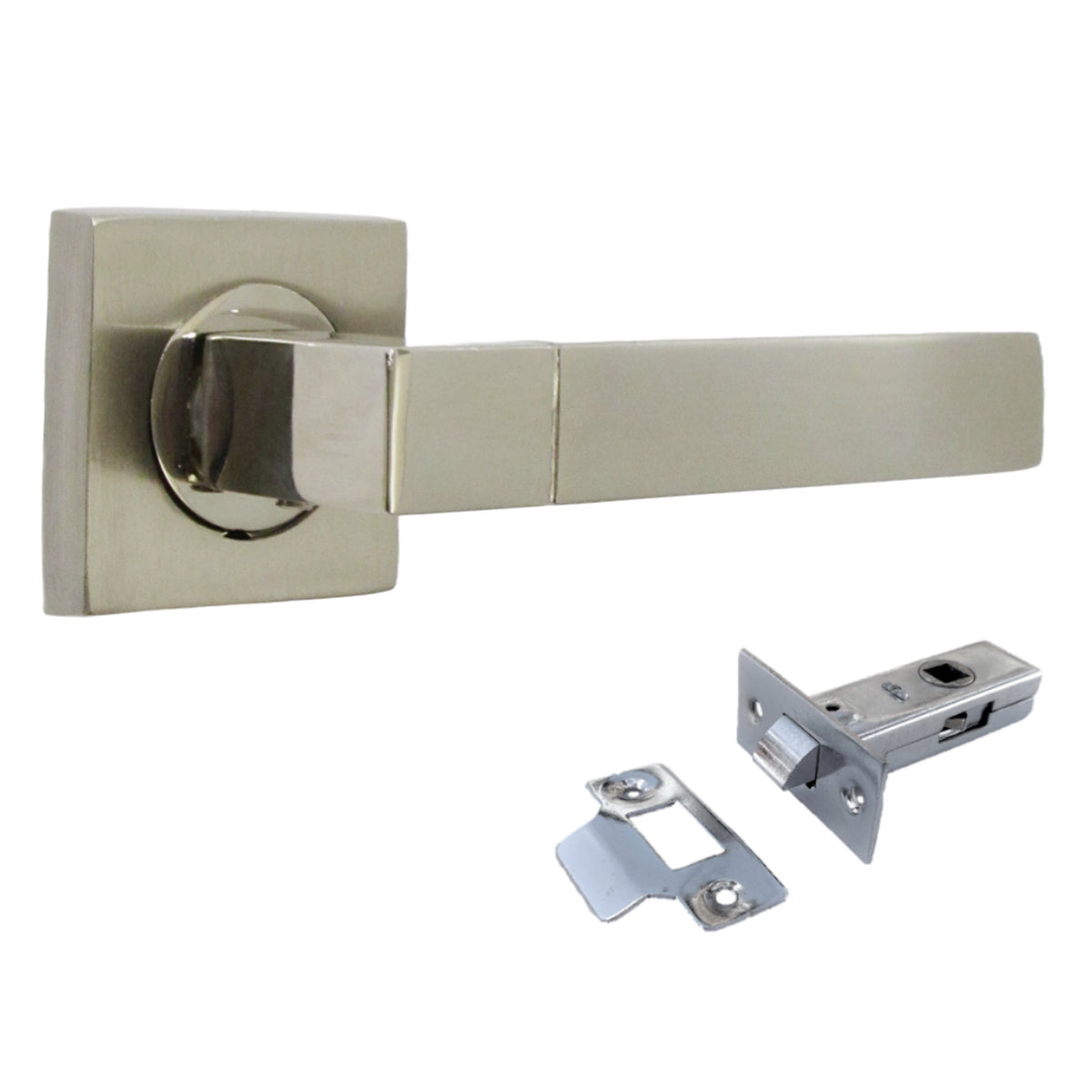 Marketplace JPG companion for Cafri Line Door Handle Satin Nickel Rectangular Lever on Square Rose Internal Handles + 64mm Latch
