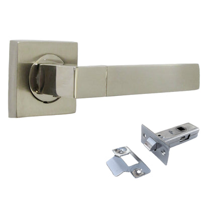 Marketplace JPG companion for Cafri Line Door Handle Satin Nickel Rectangular Lever on Square Rose Internal Handles + 64mm Latch