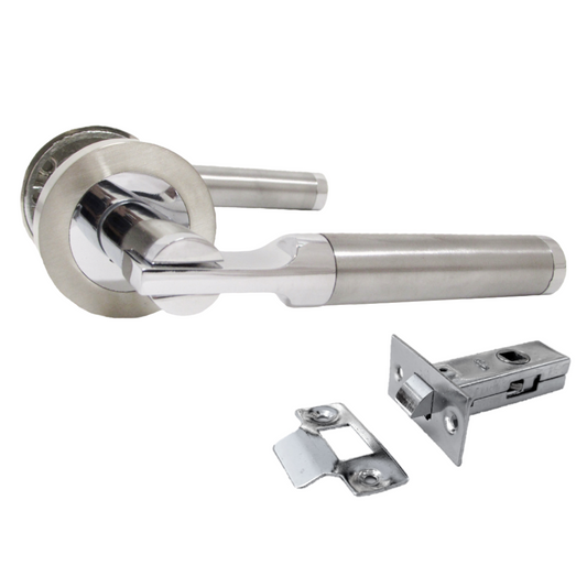 Electra Door Handles Latch Lever on Rose Duo - Chrome Satin Latch Pack 140mm