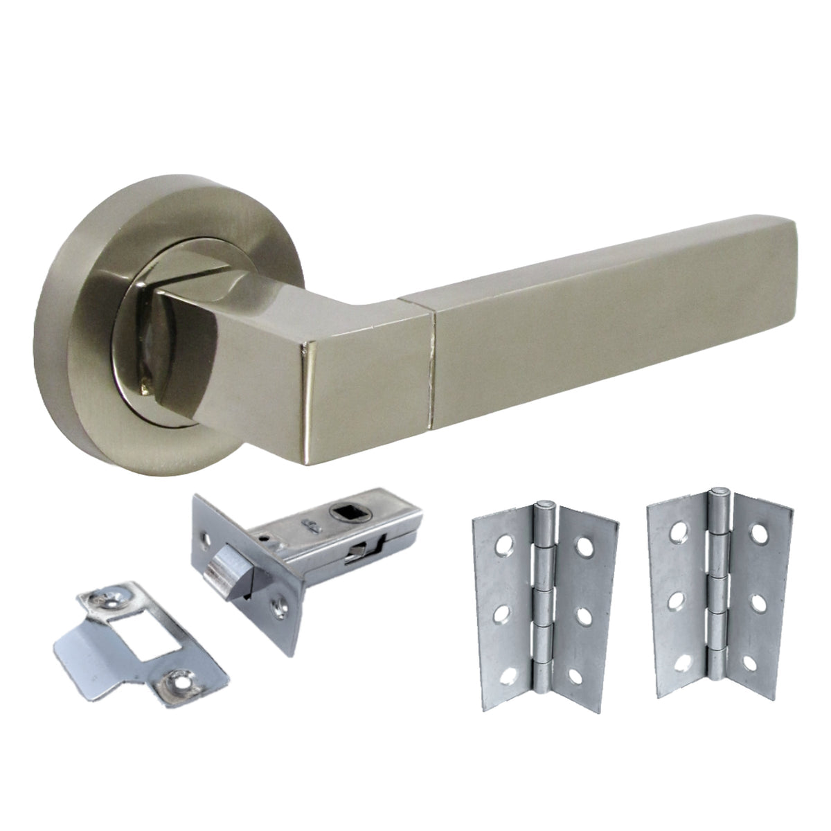 Marketplace JPG companion for Cafri Line Door Handle Modern Satin Nickel Lever on Rose Internal Door Handles + 64mm Latch & Hinges