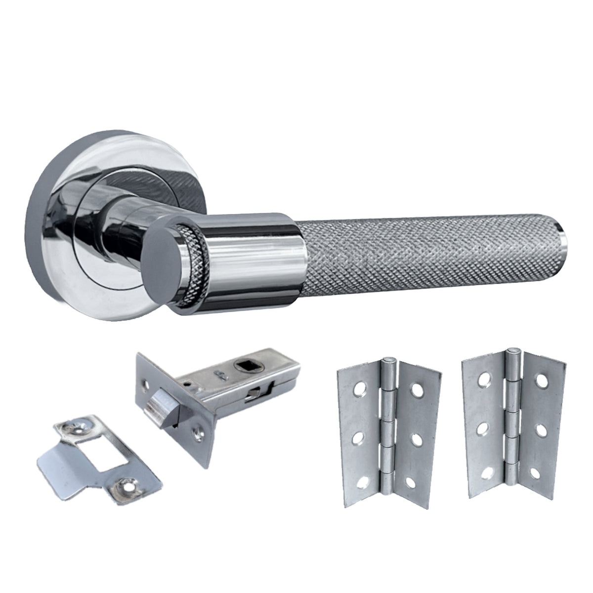 Marketplace JPG companion for Knurled Door Handles Chrome Loop & Neck Lever on Rose Latch Set