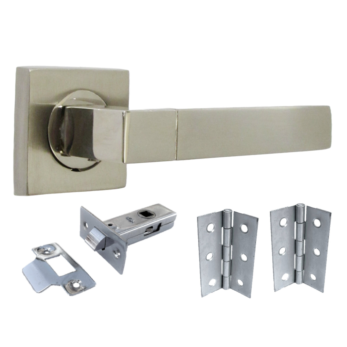 Marketplace JPG companion for Cafri Line Door Handle Satin Nickel Rectangular Lever on Square Rose Internal Handles + 64mm Latch & Hinges