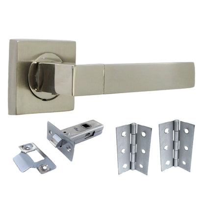 Marketplace JPG companion for Cafri Line Door Handle Satin Nickel Rectangular Lever on Square Rose Internal Handles + 64mm Latch & Hinges