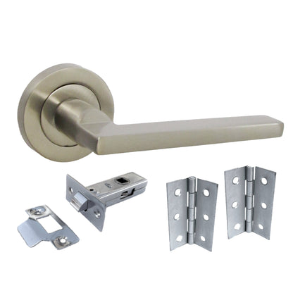 Marketplace JPG companion for UNO Door Handle Modern Satin Nickel Lever on Rose Internal Handles + 64mm Latch & Hinges