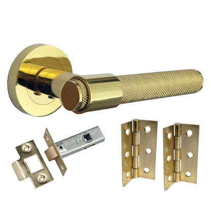 Marketplace JPG companion for Knurled Door Handles Polished Brass Loop & Neck Lever on Rose Latch Set
