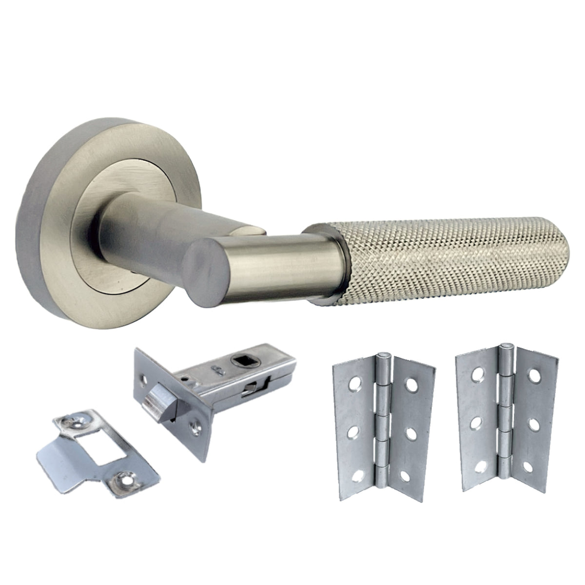 Marketplace JPG companion for Knurled Turning Door Handles Satin Lever on Round Rose Latch Set