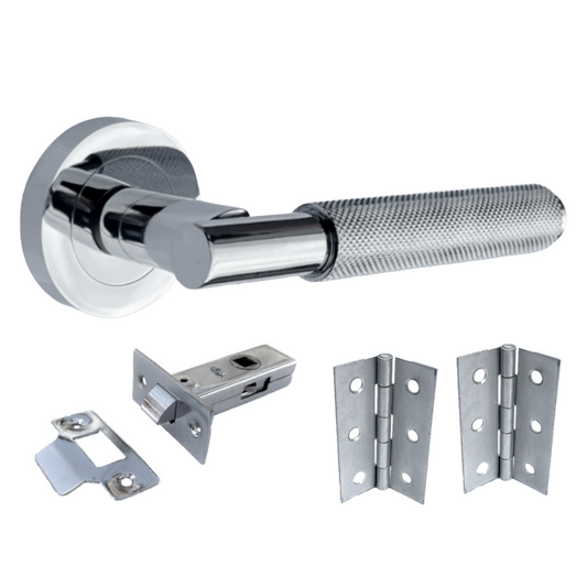 Poignées de porte moletées tournantes en chrome poli, levier sur rosace ronde, poignée de loquet de luxe