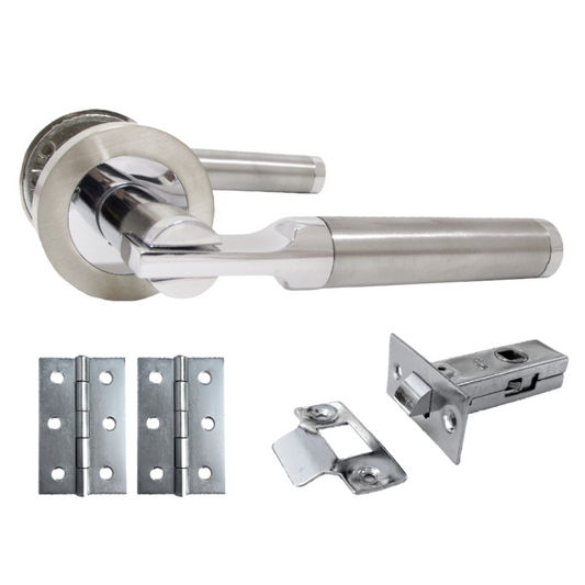 Electra Door Handles Latch Lever on Rose Duo - Chrome Satin Latch Pack Hinges 140mm
