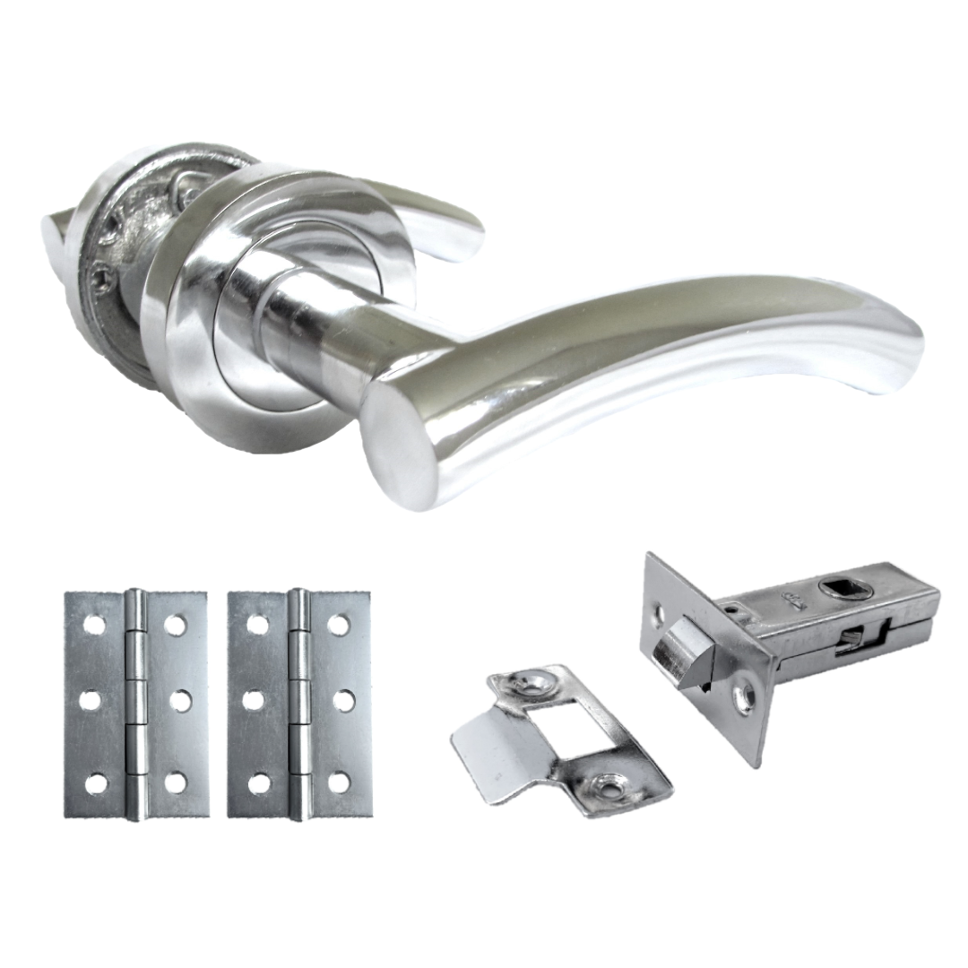 Poignée de porte à levier arquée sur rosace Ensemble de charnières à loquet tubulaires chromées