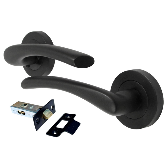 Zena Door Handle Modern Design Matt Black Lever on Rose Internal + Tubular Latch