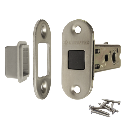 Magnetic Tubular Mortice Latch 57mm Backset Eurospec Round Satin Stainless Steel 3" for Doors - 77mm