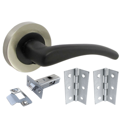 Zena Door Handle Modern Design Matt Black Lever on Satin Rose Internal Latch Handles