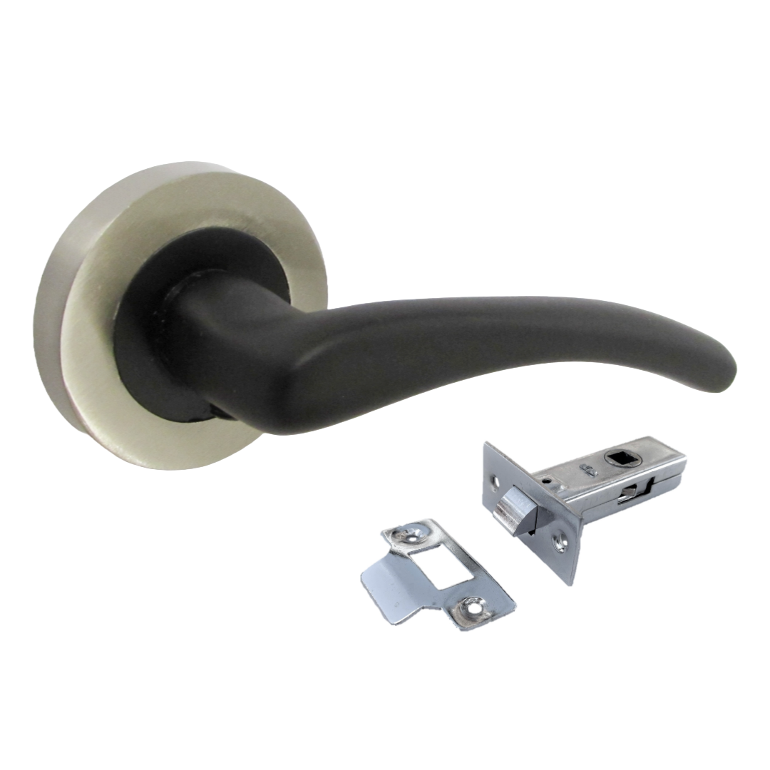 Zena Door Handle Modern Design Matt Black Lever on Satin Rose Internal Latch Handles