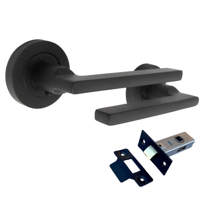 Poignée de porte UNO moderne noire mate à levier sur rosace, poignées intérieures + loquet de 64 mm