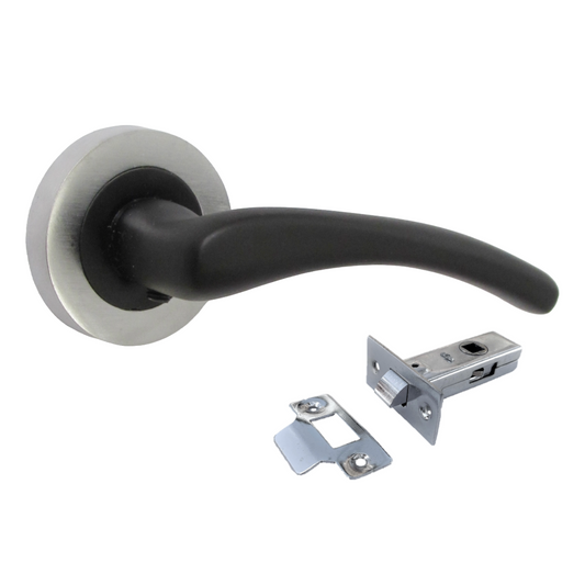 Zena Door Handle Modern Design Matt Black Lever Satin Chrome Rose Internal + Latch