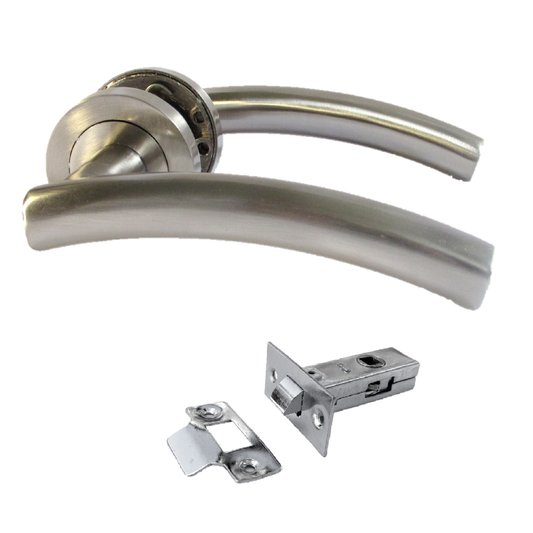 Arched Lever Door Handle on Rose SATIN Tubular Latch Set